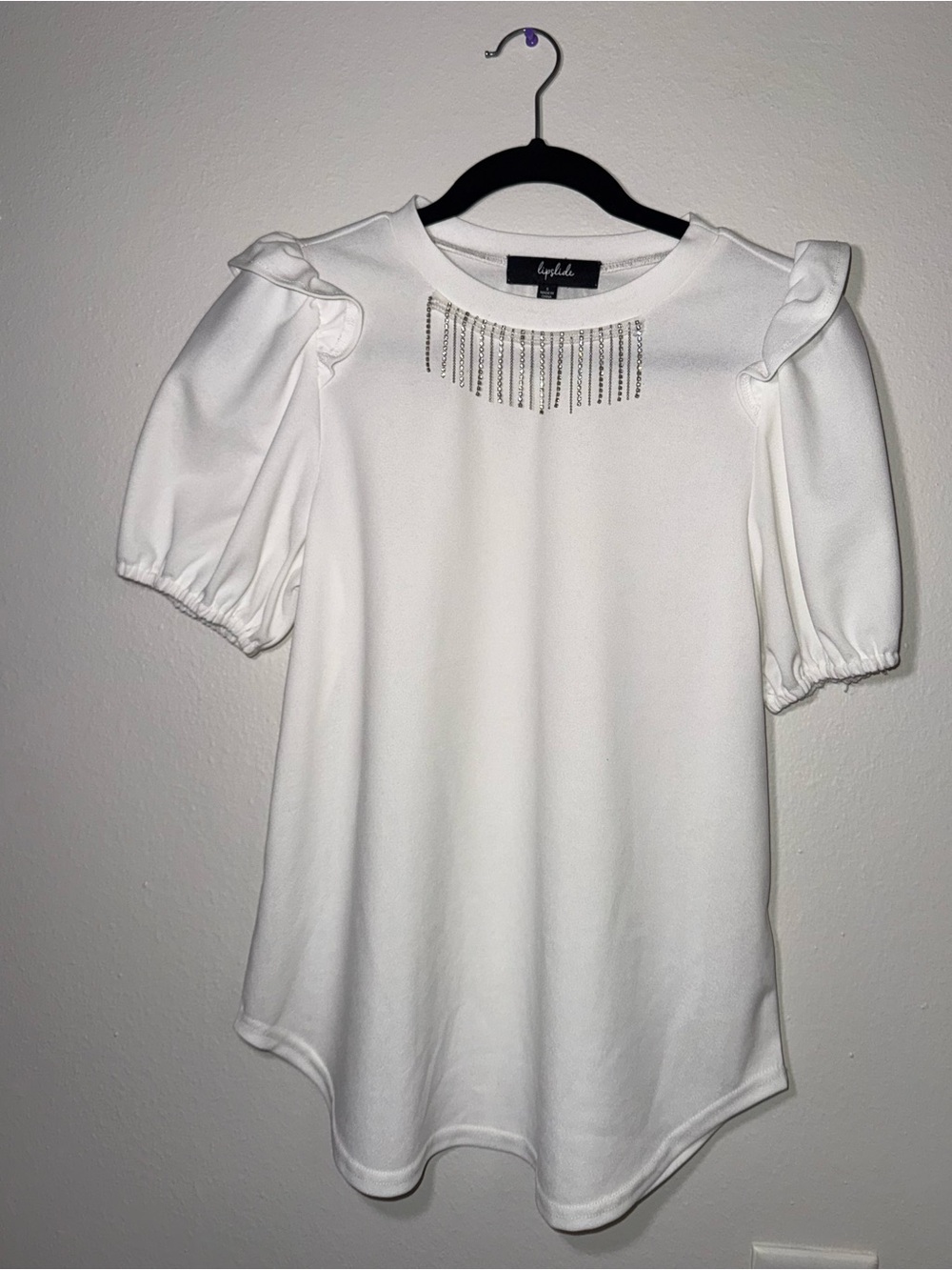 Saylor White Puff Sleeve Embellished Knit Tee